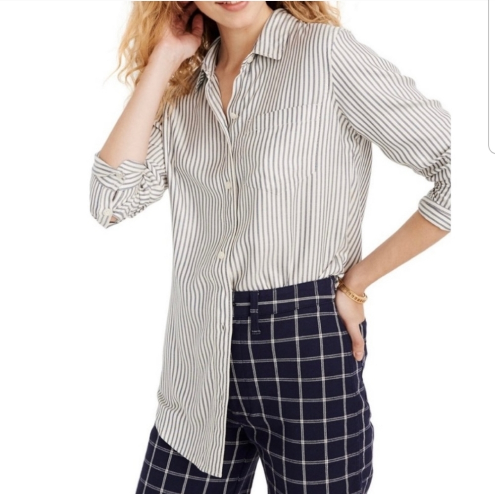 Madewell Blue Moon Long Sleeve Soft Classic Ex-boyfriend Stripe Button Up Shirt